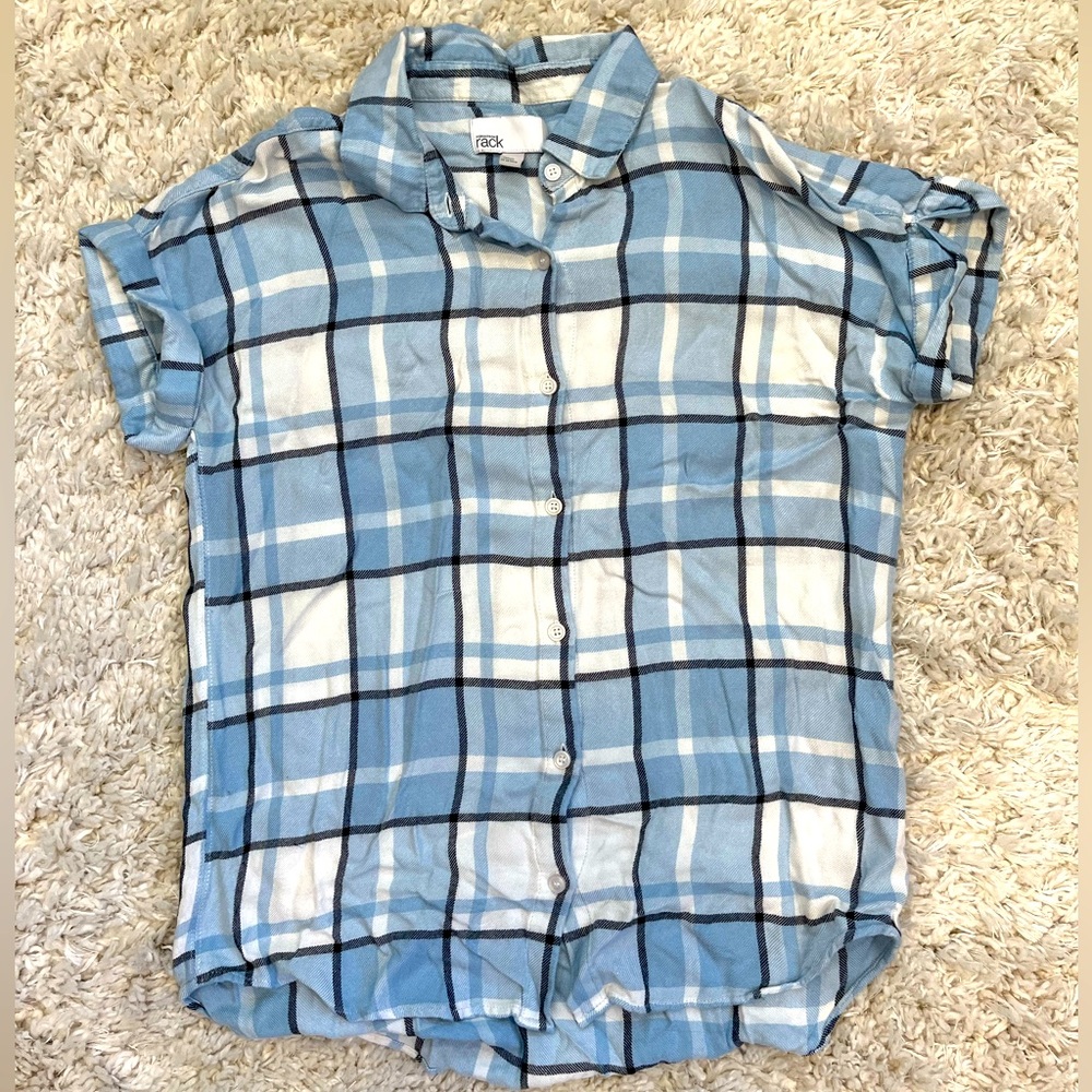 Short sleeve blue plaid too. Size Small